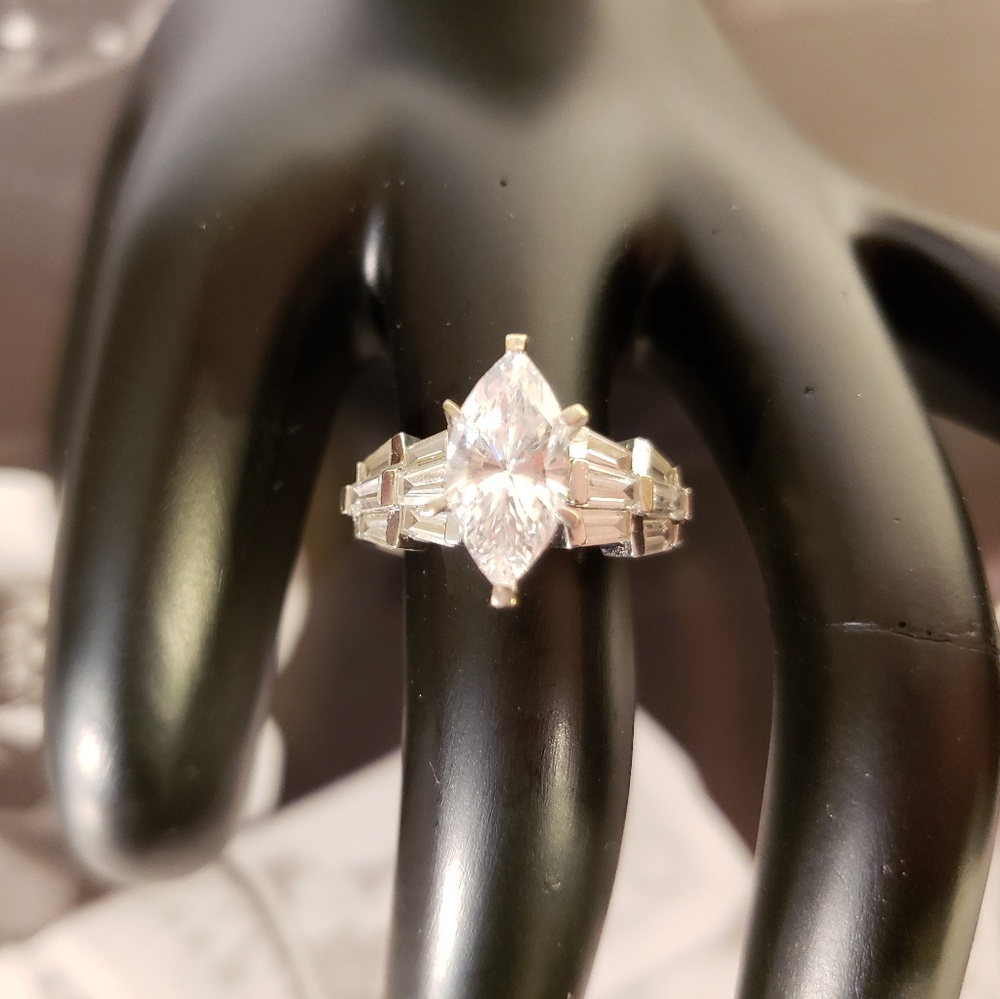 Vintage 1990s Diamonique Marquise Baguette Ring - Picture 2 of 7